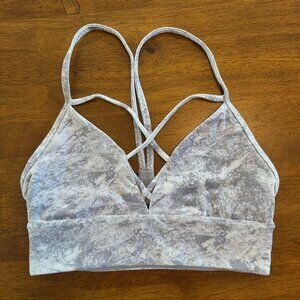 Lululemon Expand Your Limits Sports Bra in the Washed Marble Alpine White Silver